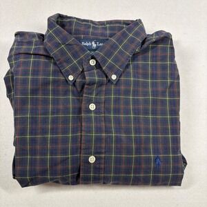 RALPH LAUREN Mens Button Up Shirt‎ Blue Plaid 2XL Classic Preppy Academia